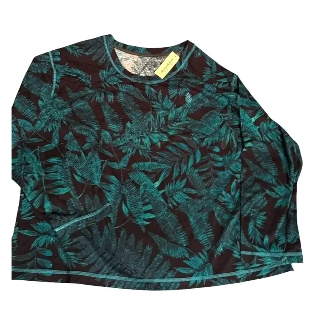 Tommy Bahama NWT Womens XXL Lounge Sleep Shirt Charcoal Green Tropical Top READ